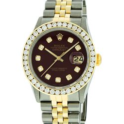 Rolex Mens Two Tone 3.20CT Maroon Diamond Datejust Wristwatch