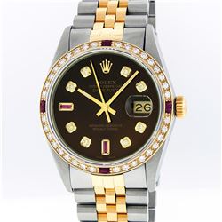 Gents Rolex Two Tone Brown Ruby and 1.20 Ctw Diamond Datejust Wristwatch