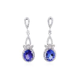 14KT White Gold 7.23ctw Tanzanite and Diamond Dangle Earrings