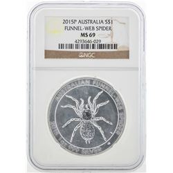 2015P $1 Australia Funnel Web Spider Silver Coin NGC MS69