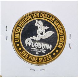 .999 Silver Aladdin Hotel and Casino $10 Casino Gaming Token Limited Edition