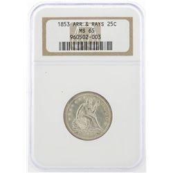 1853 ARR and Rays Quarter Dollar NGC MS65