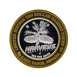 .999 Silver Harveys Lake Tahoe, Nevada $10 Casino Gaming Token Limited Edition