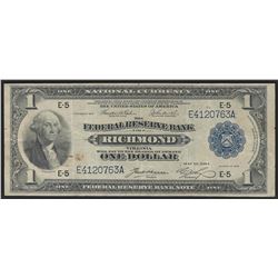 1918 $1 Federal Reserve Bank of Richmond, Virginia National Currency Note