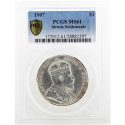 1907 $1 Straits Settlements Coin PCGS MS61