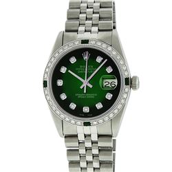 Mens Rolex Green Vignette Diamond and Emerald Datejust Wriswatch