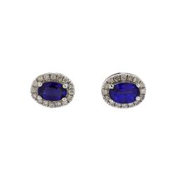 18KT White Gold 1.36ctw Blue Sapphire and Diamond Earrings