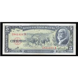 1960 5 Pesos Cuba National Bank Currency Note