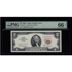1963 $2 Legal Tender Note STAR PMG Gem Uncirculated 66EPQ