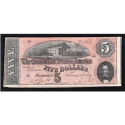 1864 $5 The Confederate States of America Note