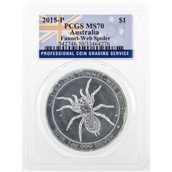2015-P $1 Australia Funnel-Web Spider Silver Coin PCGS MS70