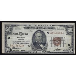 1929 $50 The Federal Reserve Bank of Chicago Illinois National Currency Note