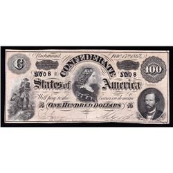 1864 $100 The Confederate States of America Note