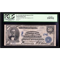 1902 $50 Plain Back Crocker First National Bank of San Francisco PCGS VF 25PPQ