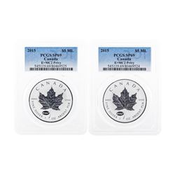 Set of (2) 2015 $5 Canada Maple Leaf Silver Coins PCGS SP69