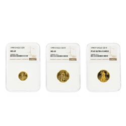 Set of (3) 1990 $5 & $10 American Gold Eagle Coins