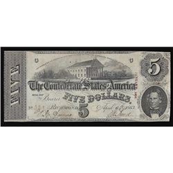 1863 $5 The Confederate States of America Note