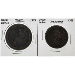 Great Britain 1799 Half-Penny & 1797 Penny Coins
