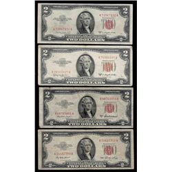 Lot of (4) 1953/A/B/C $2 Legal Tender Notes