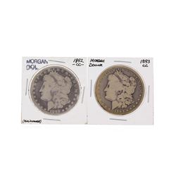 Set of 1892-CC & 1893-CC $1 Morgan Silver Dollar Coins