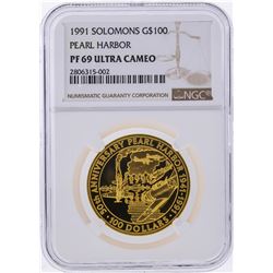 1991 $100 Solomons Pearl Harbor Gold Coin NGC PF69 Ultra Cameo