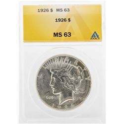 1926 $1Peace Silver Dollar Coin ANACS MS63