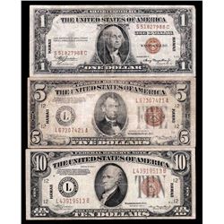 Set of 1934A-1935A $1/$5/$10 Emergency Hawaii Notes