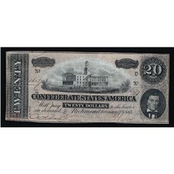 1864 $20 The Confederate States of America Note