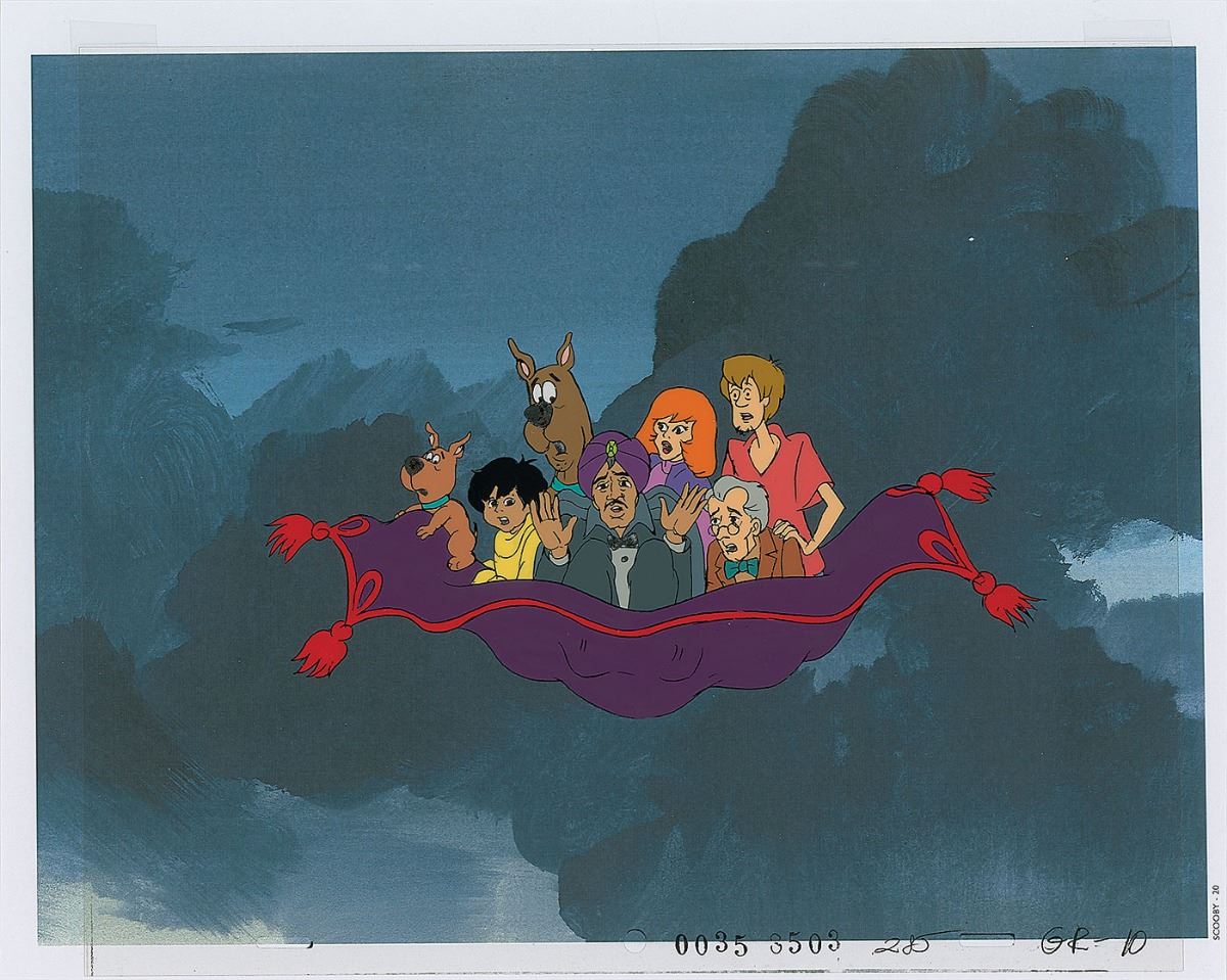 13 Ghosts Of Scooby Doo Flim Flam Scooby, Shaggy, Daphne, Flim Flam and Scrappy production cel from The