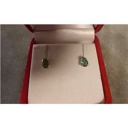 NEW EARRINGS - PEAR SHAPE EMERALD STUDS IN STERLING SILVER SETTING - POST AND BUTTERFLY - WITH APPRA