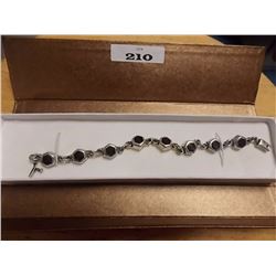 BRACELET - ANTIQUE FROM ESTATE - 8  ONYX IN .925 STERLING SILVER LINK DESIGN - ESTIMATE VALUE $175