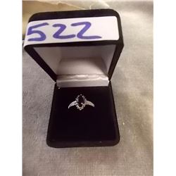 RING - MARQUIS FACETTED GARNET & DIAMONDS IN STERLING SILVER SETTING - APPROX. RETAIL $425
