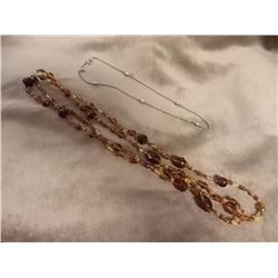 NECKLACES - 48" CLEAR GEMSTONES & SILVER TONE 16" NECKLACE = 2 TTL
