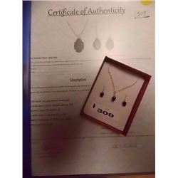 EARRINGS & NECKLACE SET - GARNET & DIAMONDS TOTALING 3CTW IN STERLING SILVER SETTING - INCLUDES CERT