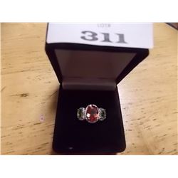 RING - OVAL FACETTED AZOTIC GEMSTONE, PERIDOT & DIAMONDS IN STERLING SILVER SETTING RETAIL ESTIMATE 