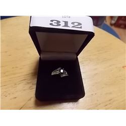 RING - OVAL FACETTED GARNET & DIAMONDS IN STERLING SILVER SETTING - RETAIL ESTIMATE $425
