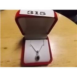 NECKLACE - BLACK SAPPHIRE & DIAMONDS IN STERLING SILVER SETTING  - RETAIL ESTIMATE $375