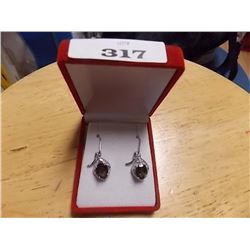 EARRINGS - RARE LARGE BROWN TOPAZ & DIAMONDS IN STERLING SILVER DROP DESIGN - LEVER BACK - RETAIL ES