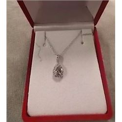 NECKLACE - PEAR FACETTED AMETHYST & DIAMOND IN STERLING SILVER SETTING - 2 VS CLARITY DIAMONDS - APP