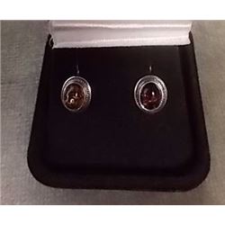 EARRINGS - NEW ORANGE BALTIC AMBER IN STERLING SILVER SETTING - RETAIL ESTIMATE $225