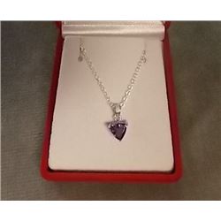 NECKLACE - TRILLION FACETTED AMETHYST & DIAMONDS IN STERLING SILVER SETTING - RETAIL ESTIMATE $325