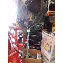 LARGE FISHING NET AND BOX OF MISC