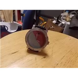 WATCH - NEW  - DIAMOND KING - WORKING WITH 6 GENUINE DIAMONDS INSET INTO FACE - RED / SILVER