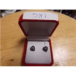 EARRINGS - NEW BLACK DIAMOND  EARRINGS - HEART-SHAPE CLUSTER DESIGN - STERLING SILVER SETTING - POST