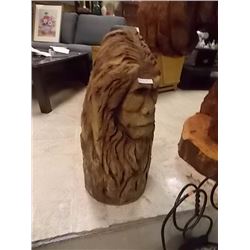 UNIQUE CHAINSAW CARVING - SASQUACH FACE - 24" TALL  X 12 X 8"