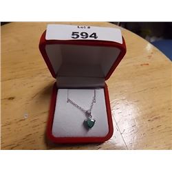 NECKLACE - NEW 1.06CT TRILLION CUT GREEN EMERALD AND DIAMOND IN STERLING SILVER SETTING WITH PLATINU