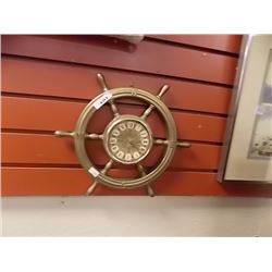 BRASS SHIP'S WHEEL WALL CLOCK - 1' ACROSS