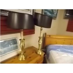 BRASS TABLE LAMPS WITH OUTLET - BLACK SHADES