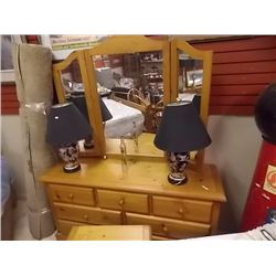 PINE DRESSER WITH WINGED MIRROR