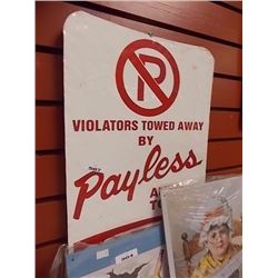 VINTAGE METAL CAR THEMED SIGN -  PAYLESS